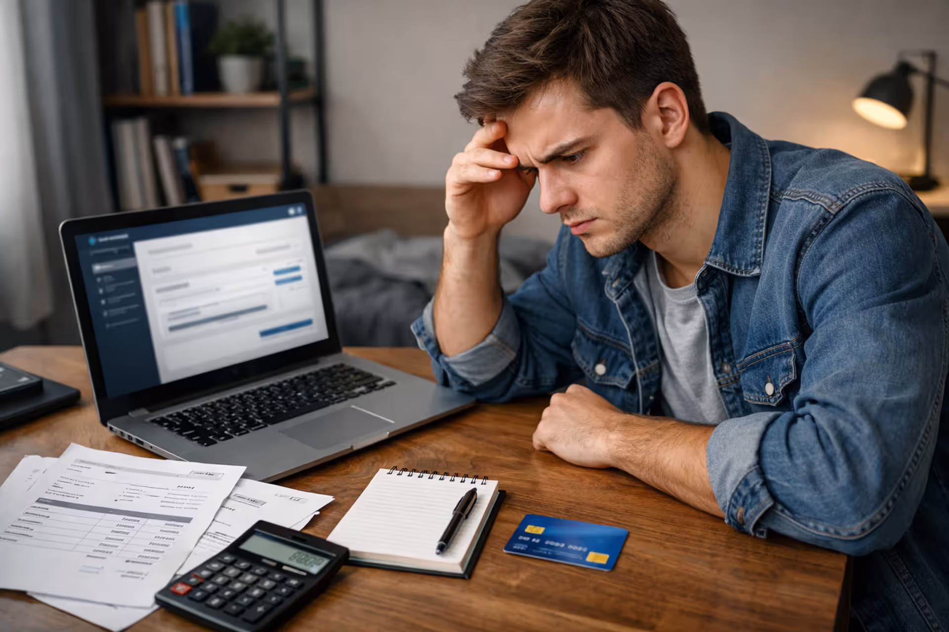 Student reviewing tuition bill and loan options at desk