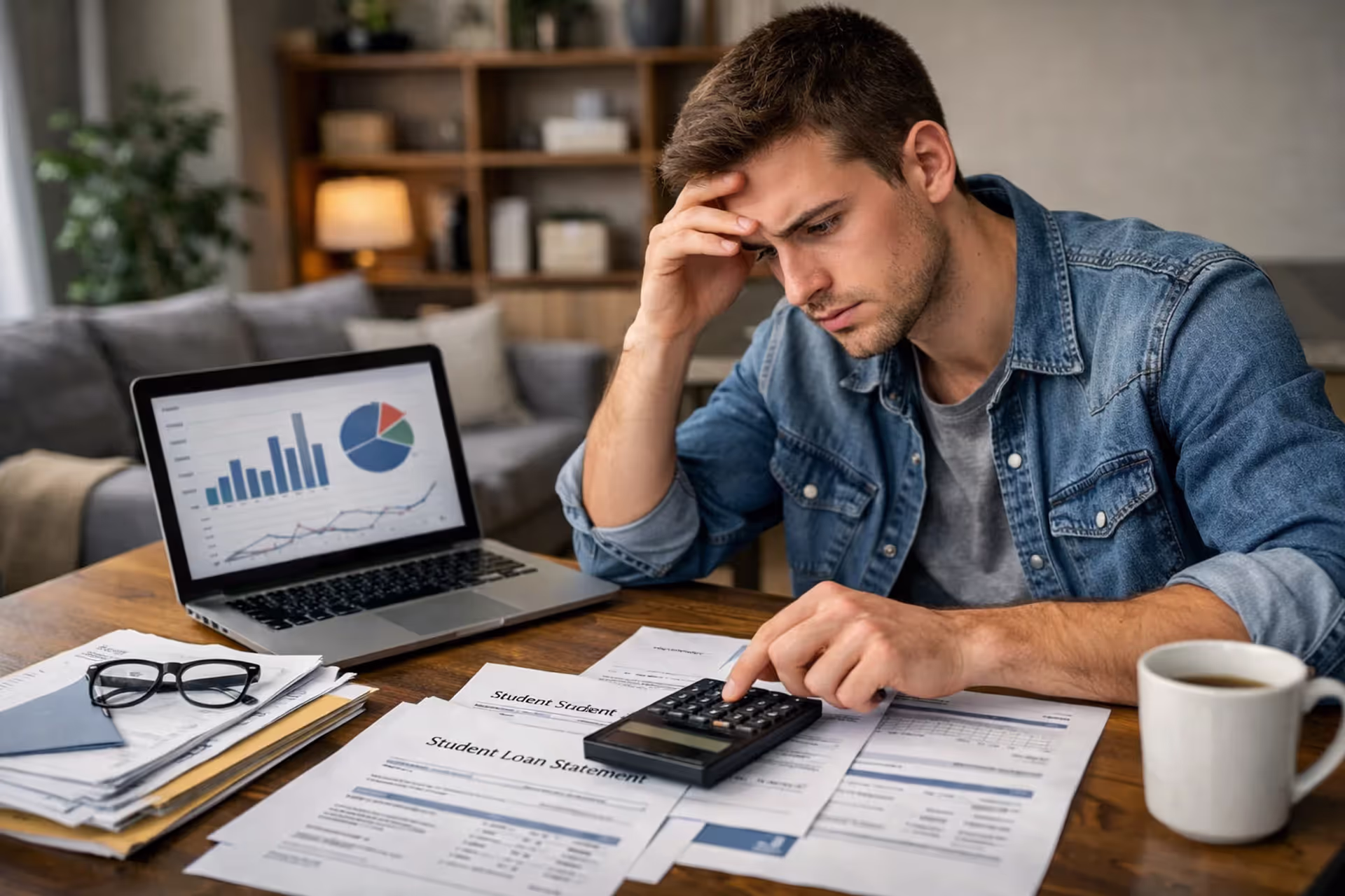 Student reviewing loan documents at a desk